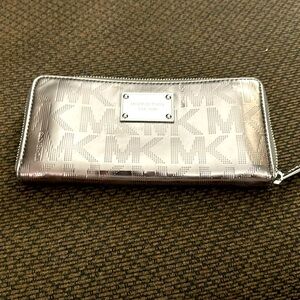 Michael Kors Silver Metallic Zip Around Wallet